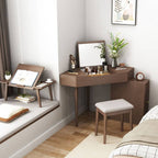 Nut-Brown Wooden Corner Dressing Table with Flip Top Mirror Main Product Image