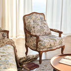 Oak-Framed Floral Accent Chair Series with Ottoman, Vintage Reading Nook Style Main Product Image