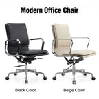 Oak Low-Back Ergonomic Office Chair with Leather Upholstery