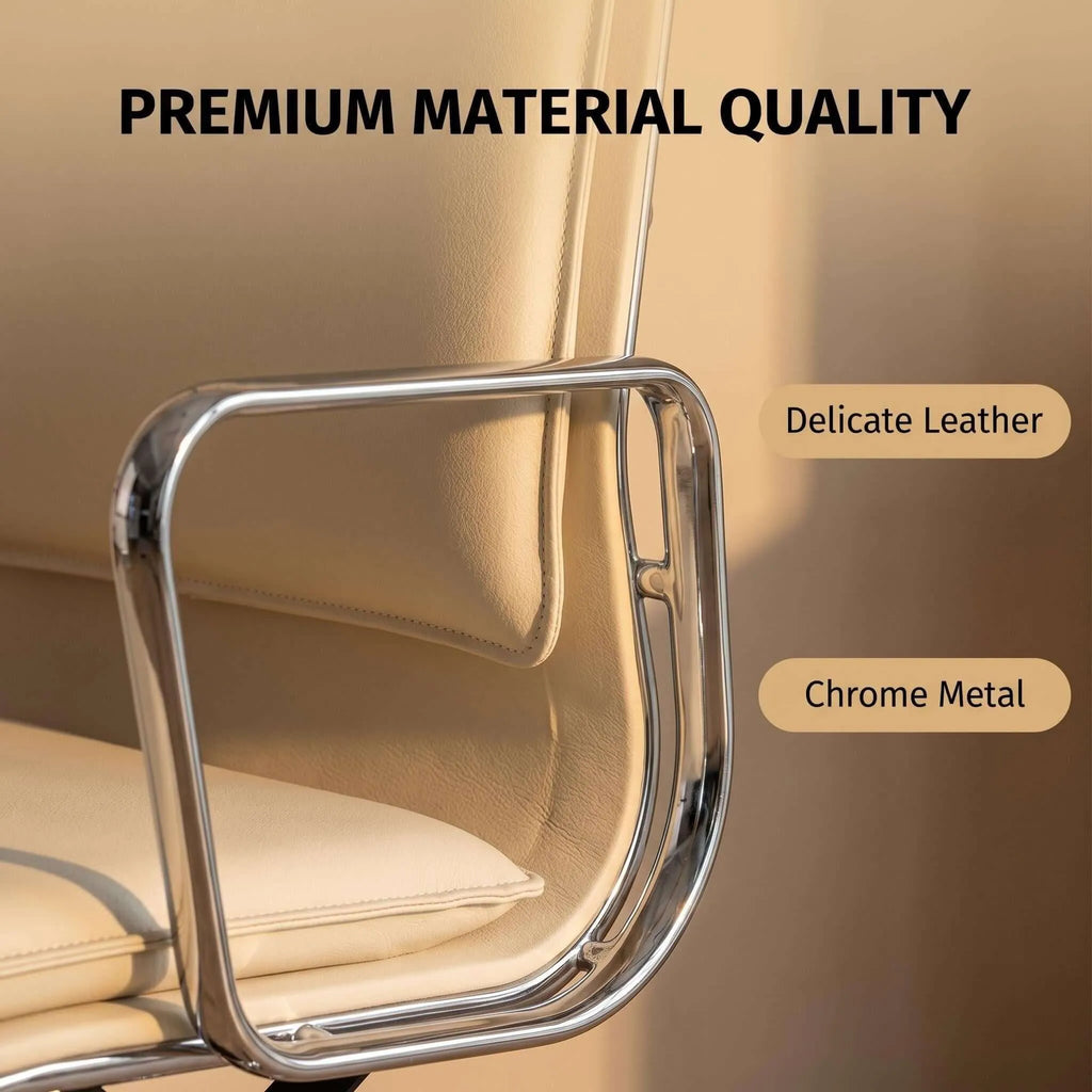 Oak Low-Back Ergonomic Office Chair with Leather Upholstery