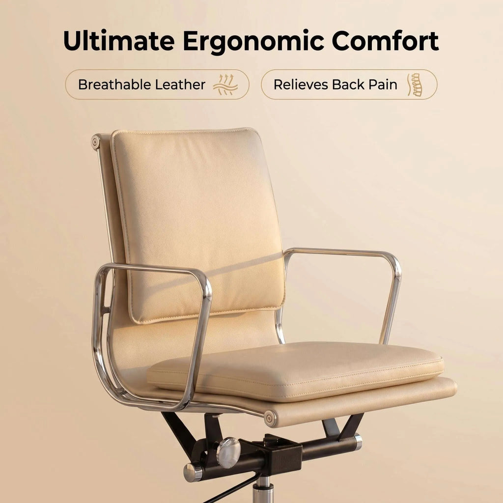 Oak Low-Back Ergonomic Office Chair with Leather Upholstery