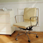 Oak Low-Back Ergonomic Office Chair with Leather Upholstery