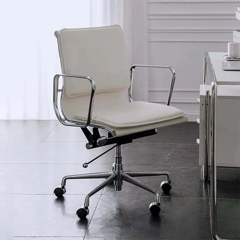 Oak Low-Back Ergonomic Office Chair with Leather Upholstery