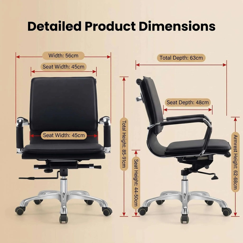 Oak Low-Back Ergonomic Office Chair with Leather Upholstery