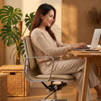 Oak Low-Back Ergonomic Office Chair with Leather Upholstery