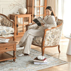 Oak-Trim Floral Sofa Series With Curved High Back and Jacquard Charm