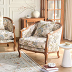 Oak-Trim Floral Sofa Series With Curved High Back and Jacquard Charm