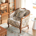 Oak-Trim Floral Sofa Series With Curved High Back and Jacquard Charm