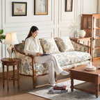 Oak-Trim Floral Sofa Series With Curved High Back and Jacquard Charm