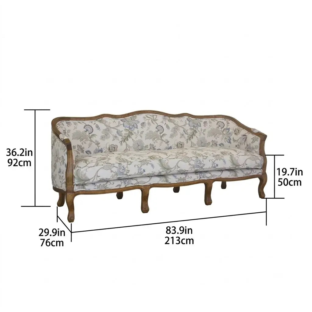 Oak-Trim Floral Sofa Series With Curved High Back and Jacquard Charm Dimensions