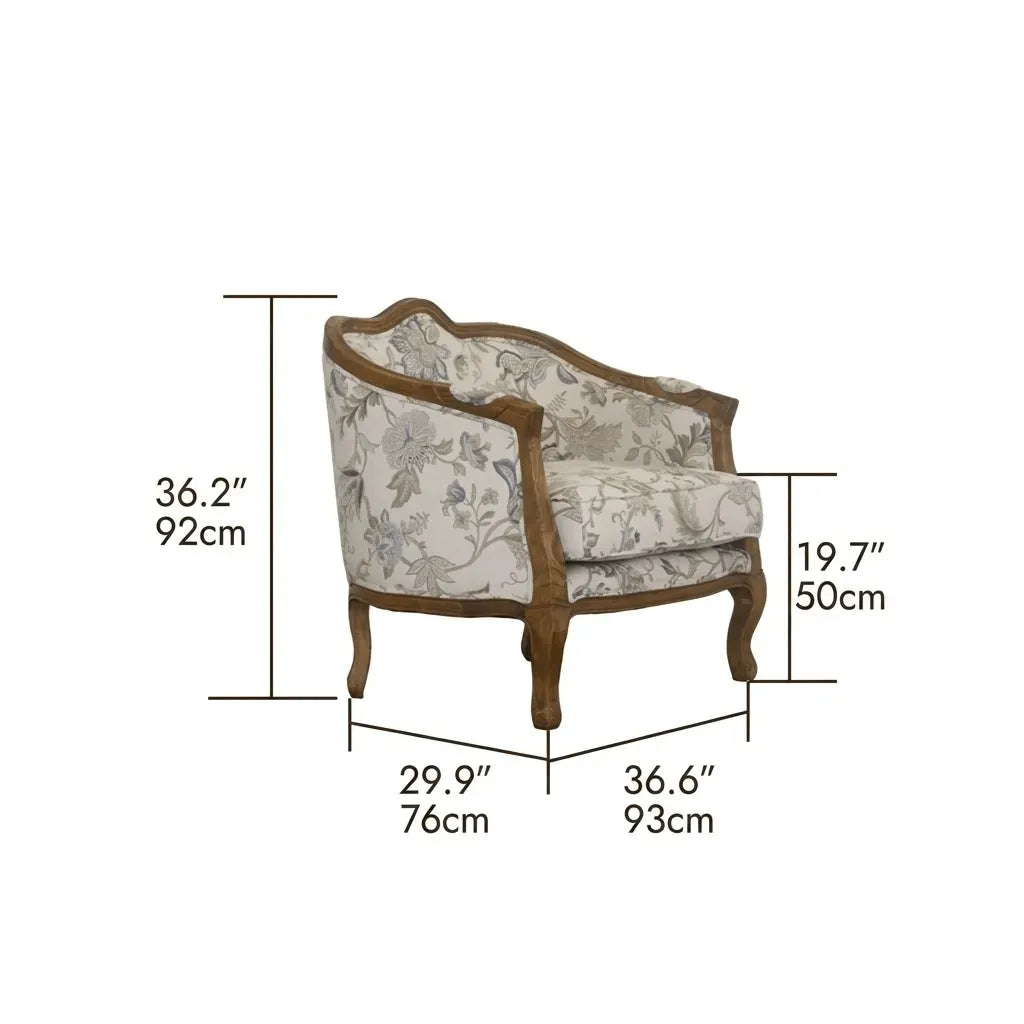 Oak-Trim Floral Sofa Series With Curved High Back and Jacquard Charm Dimensions