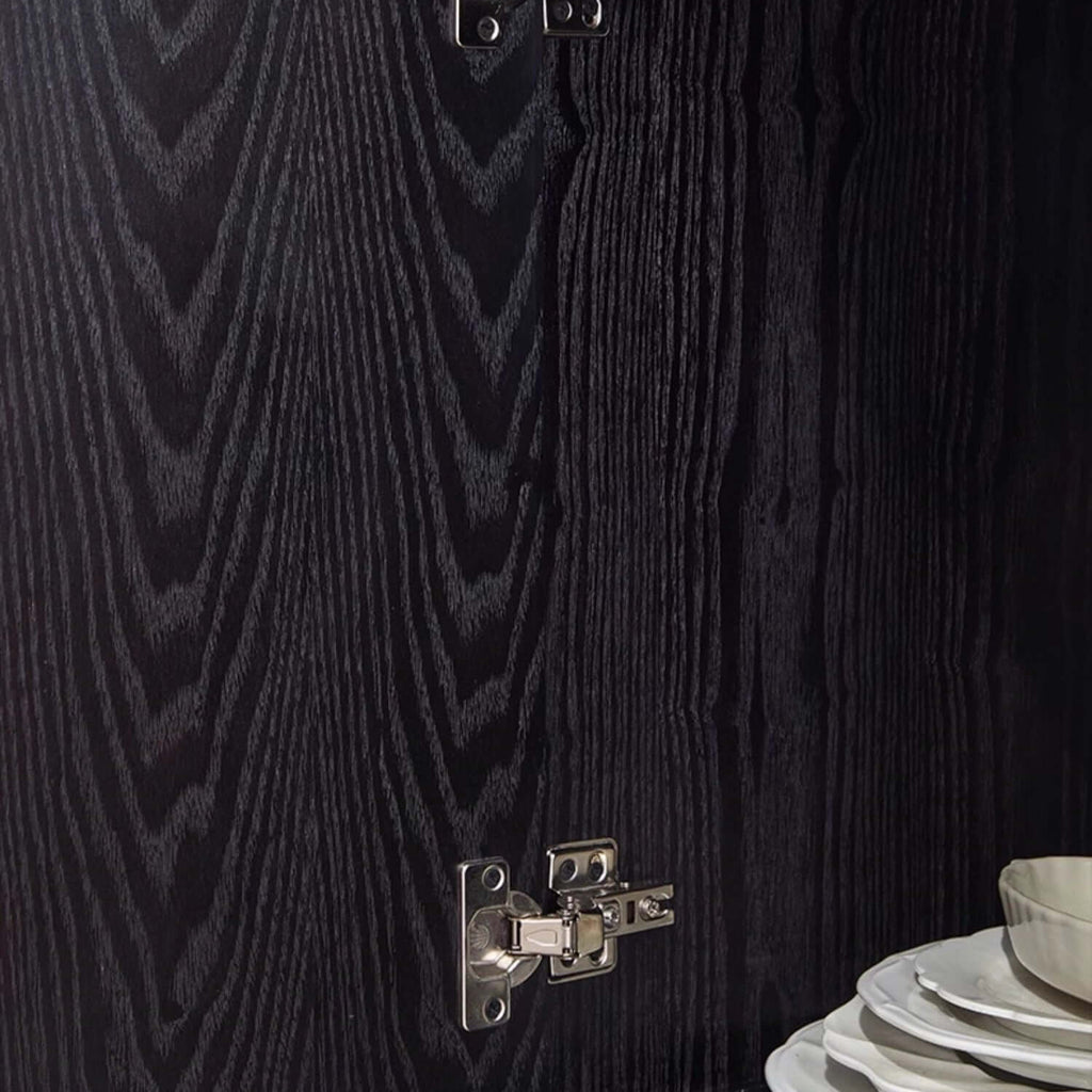 Oak Veneer Rattan Buffet Cabinet with Half-Moon Handles