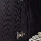 Oak Veneer Rattan Buffet Cabinet with Half-Moon Handles