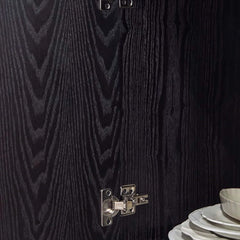 Oak Veneer Rattan Buffet Cabinet with Half-Moon Handles