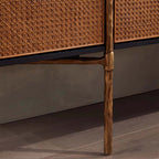 Oak Veneer Rattan Buffet Cabinet with Half-Moon Handles