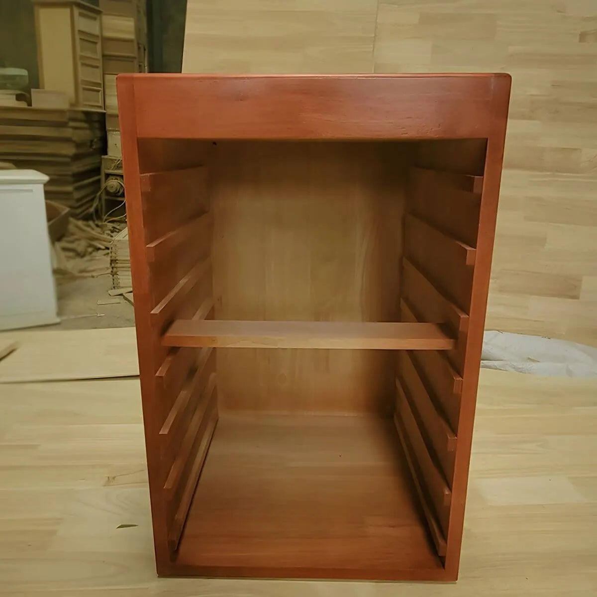 Oak Vertical Storage Cabinet With 7 Drawers and Tray Top