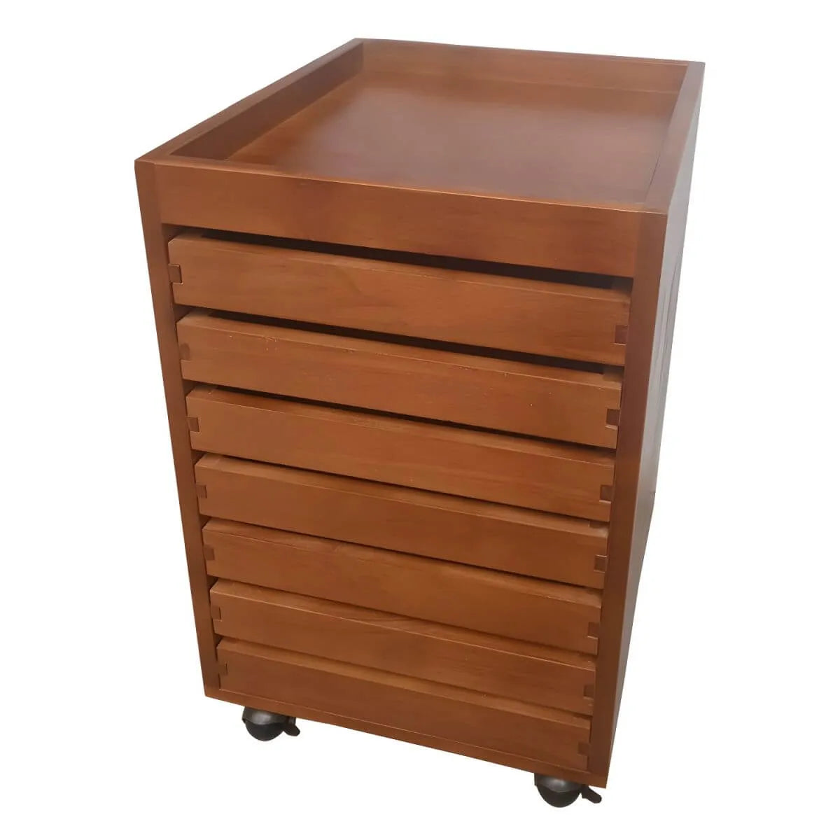 Oak Vertical Storage Cabinet With 7 Drawers and Tray Top