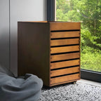 Oak Vertical Storage Cabinet With 7 Drawers and Tray Top