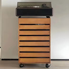 Oak Vertical Storage Cabinet With 7 Drawers and Tray Top
