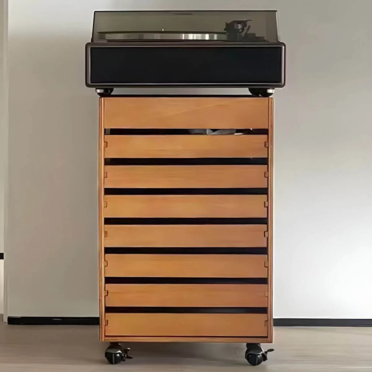 Oak Vertical Storage Cabinet With 7 Drawers and Tray Top