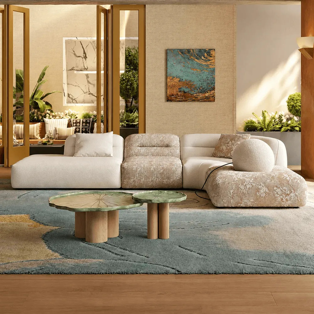 Oatmeal Chenille Cotton Linen Modular Sofa With Cloud-Low Profile