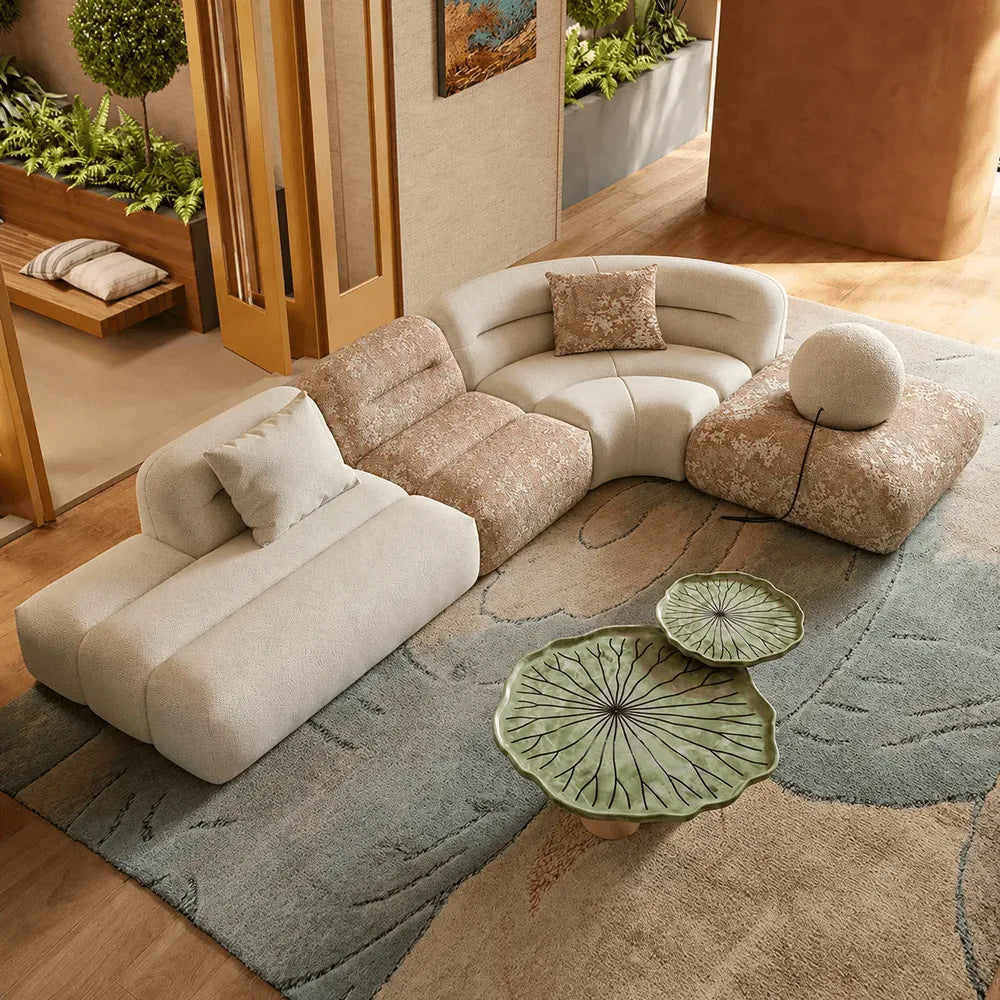 Oatmeal Chenille Cotton Linen Modular Sofa With Cloud-Low Profile