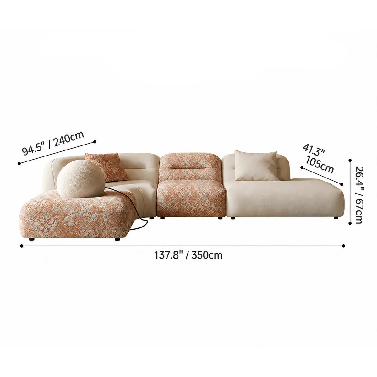 Oatmeal Chenille Cotton Linen Modular Sofa With Cloud-Low Profile Dimensions