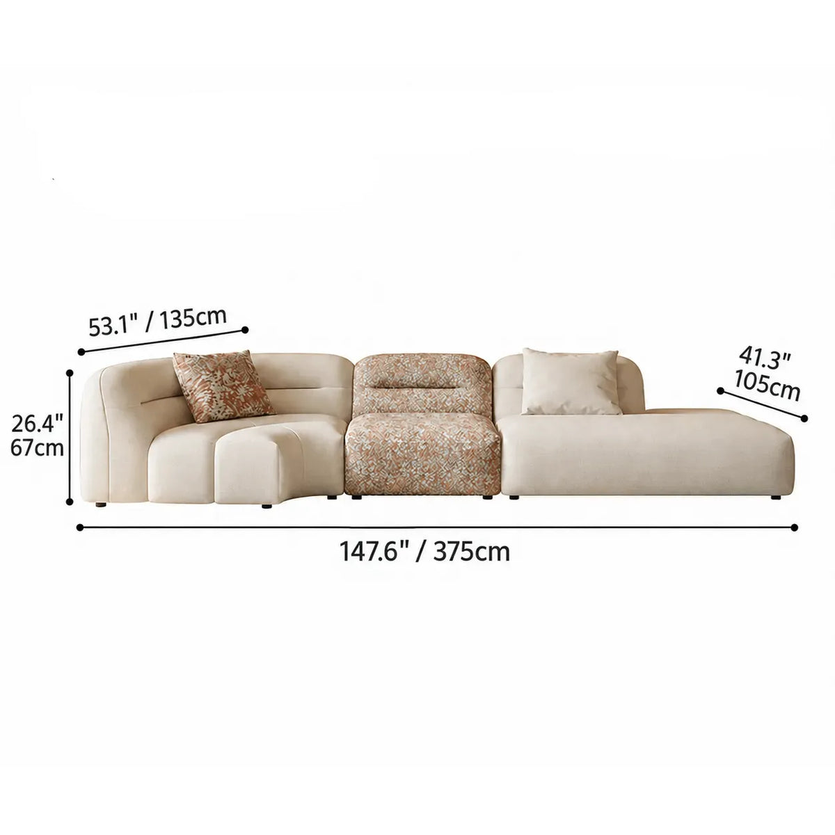 Oatmeal Chenille Cotton Linen Modular Sofa With Cloud-Low Profile Dimensions