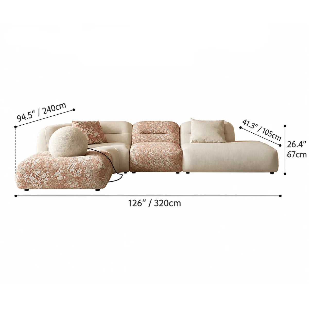 Oatmeal Chenille Cotton Linen Modular Sofa With Cloud-Low Profile Dimensions