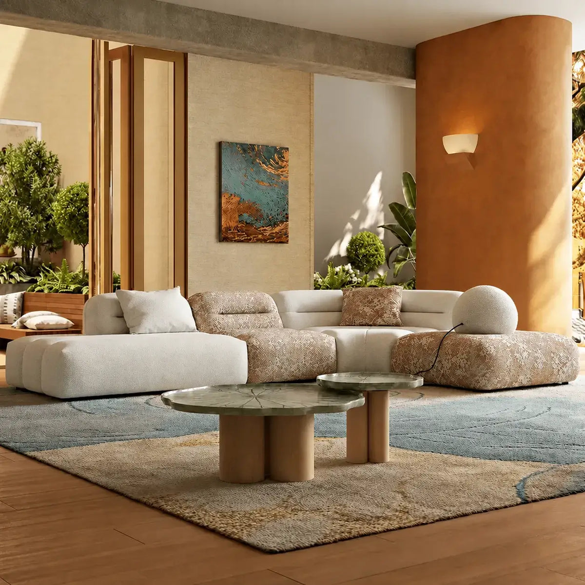 Oatmeal Chenille Cotton Linen Modular Sofa With Cloud-Low Profile Main Product Image Main image