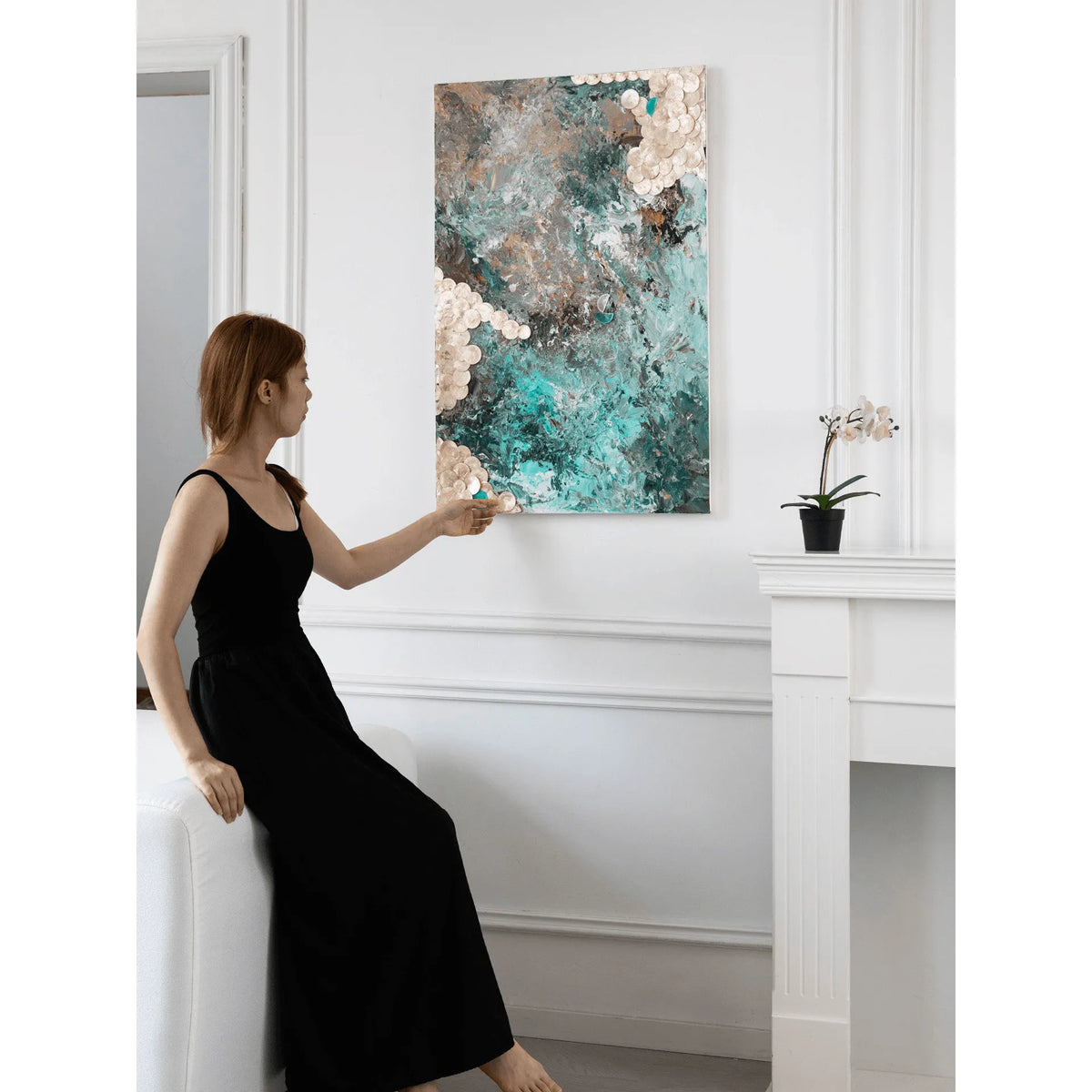 Oceanic Mother of Pearl Wall Art with Sculpted Texture for Living Spaces