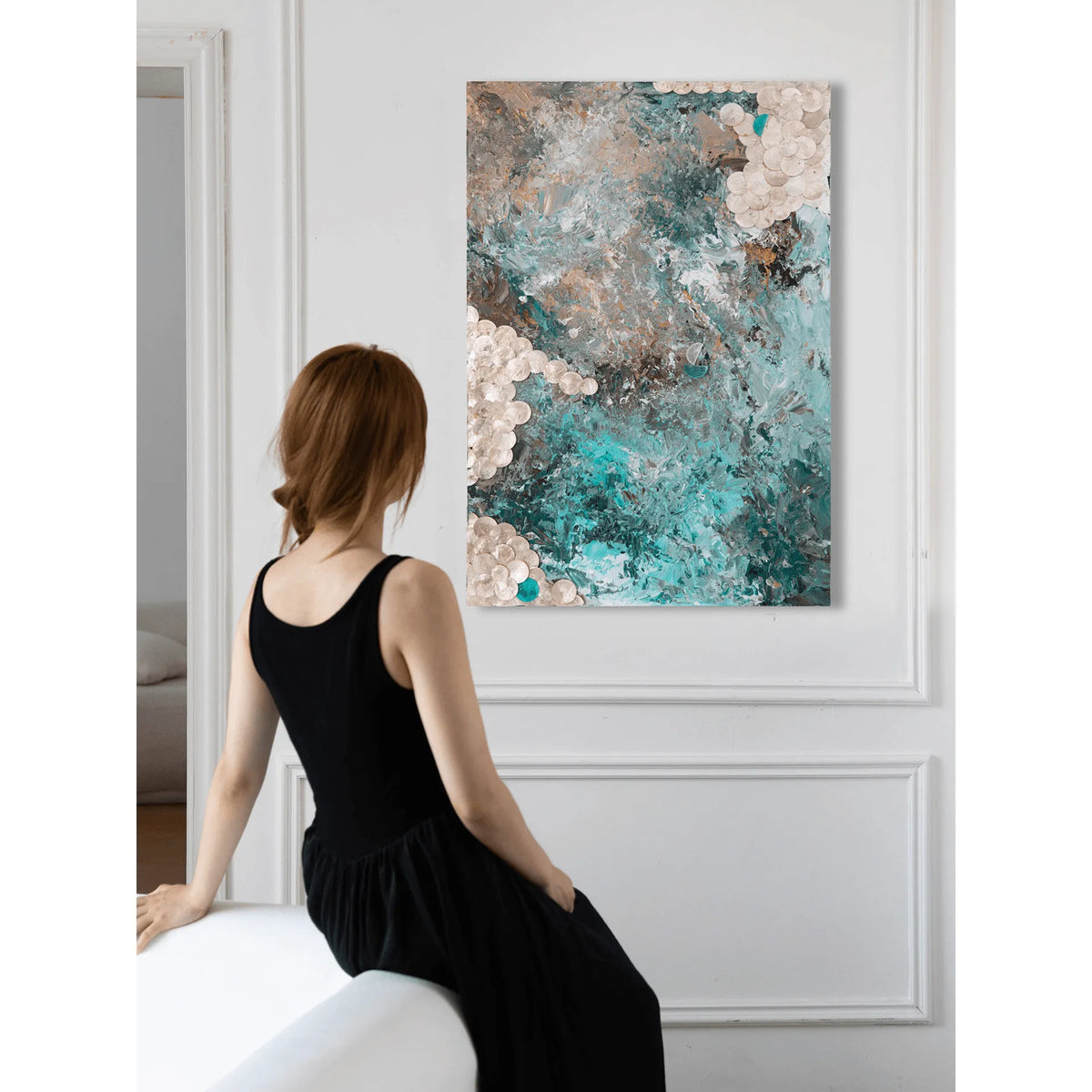 Oceanic Mother of Pearl Wall Art with Sculpted Texture for Living Spaces Main Product Image