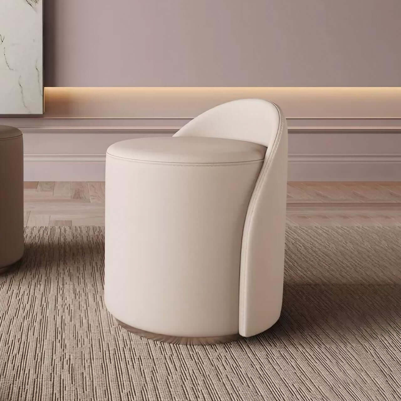 Off white leather swivel makeup stool with quiet, durable design and premium comfort