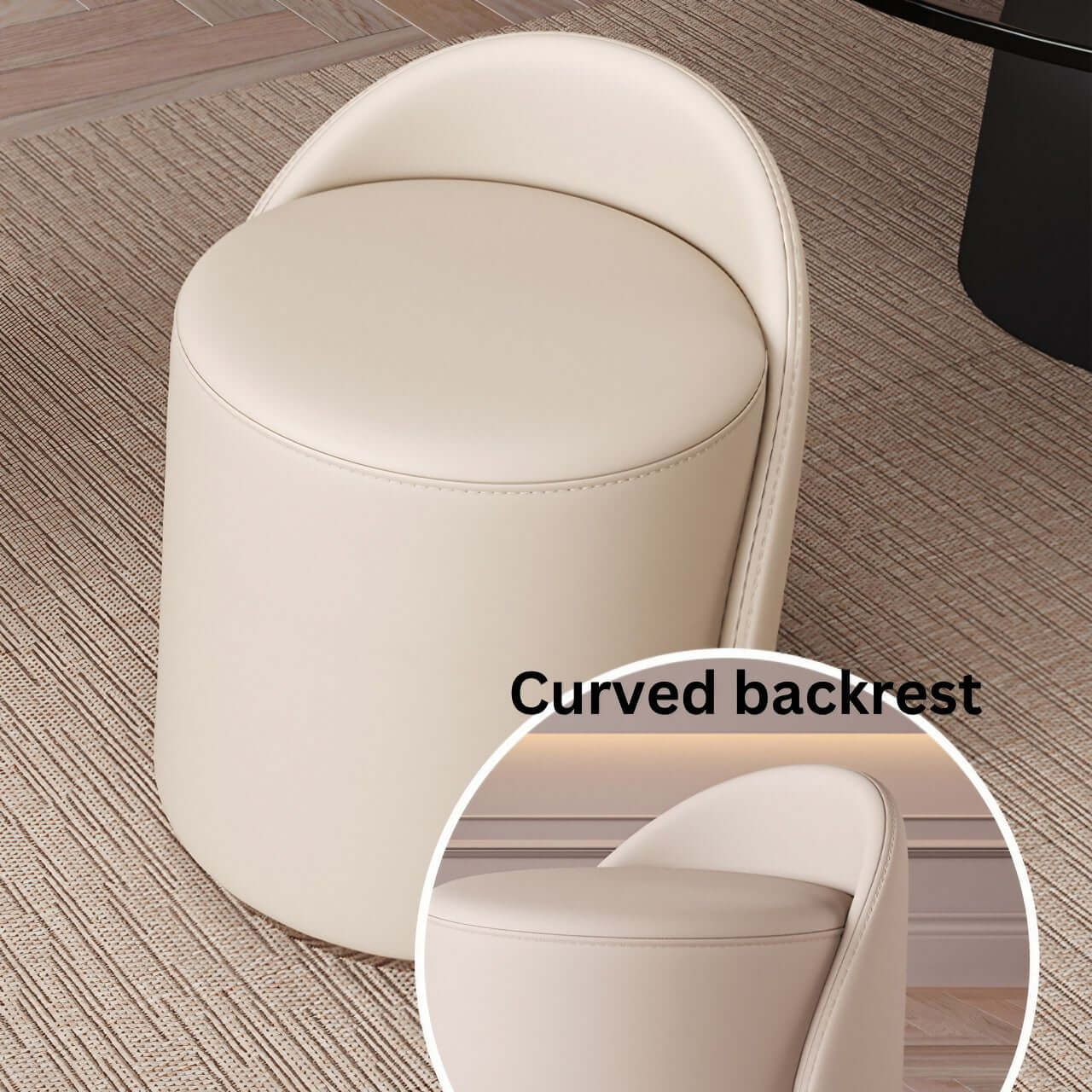 Off white leather swivel makeup stool with quiet, durable design and premium comfort