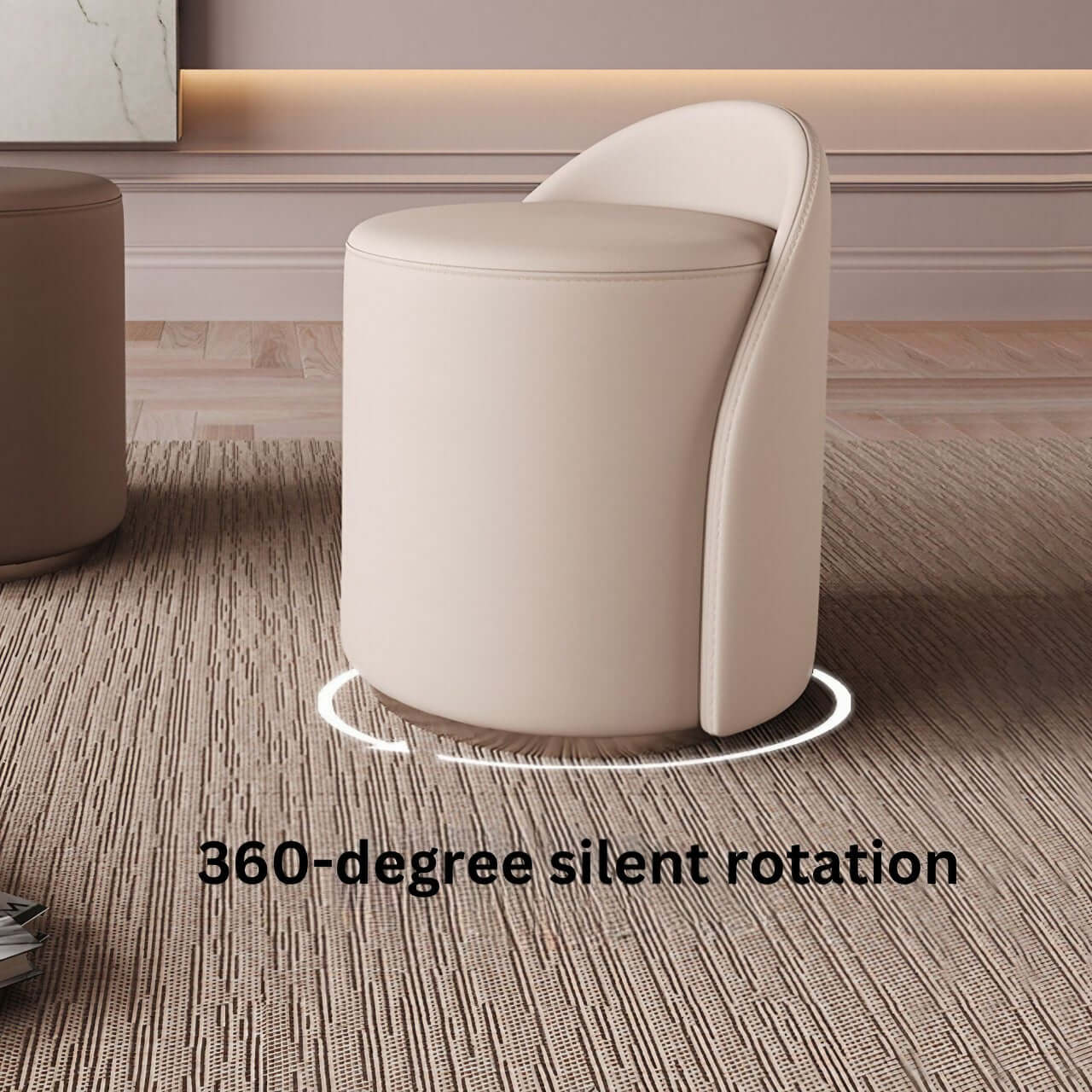 Off white leather swivel makeup stool with quiet, durable design and premium comfort