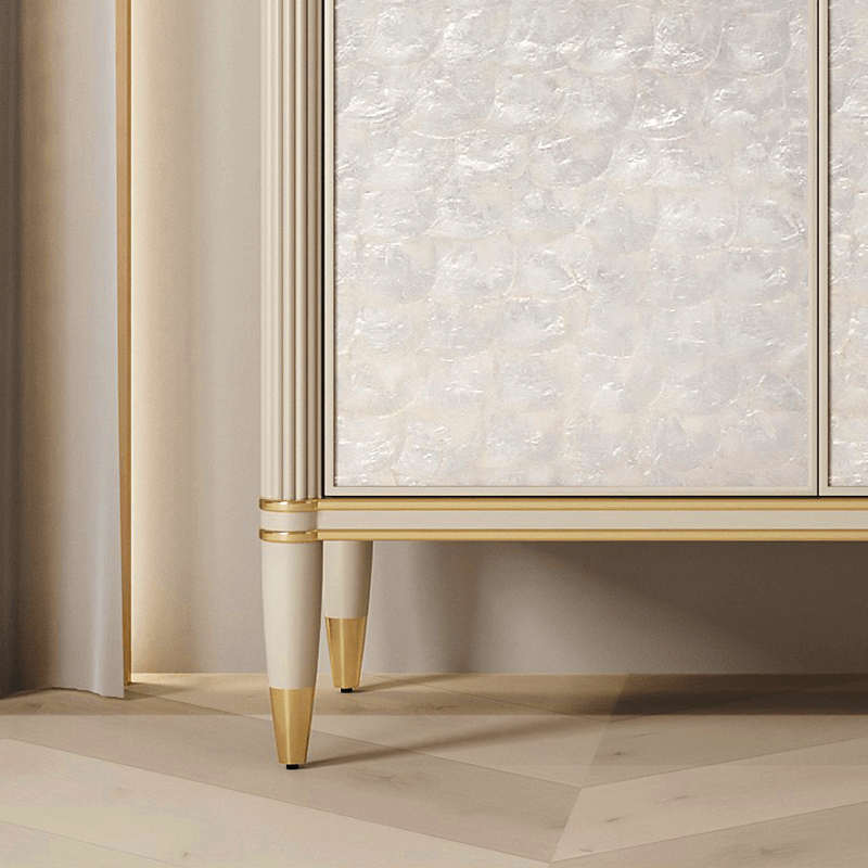 Off-white Shoe Cabinet With Doors & Metal Tapered Legs