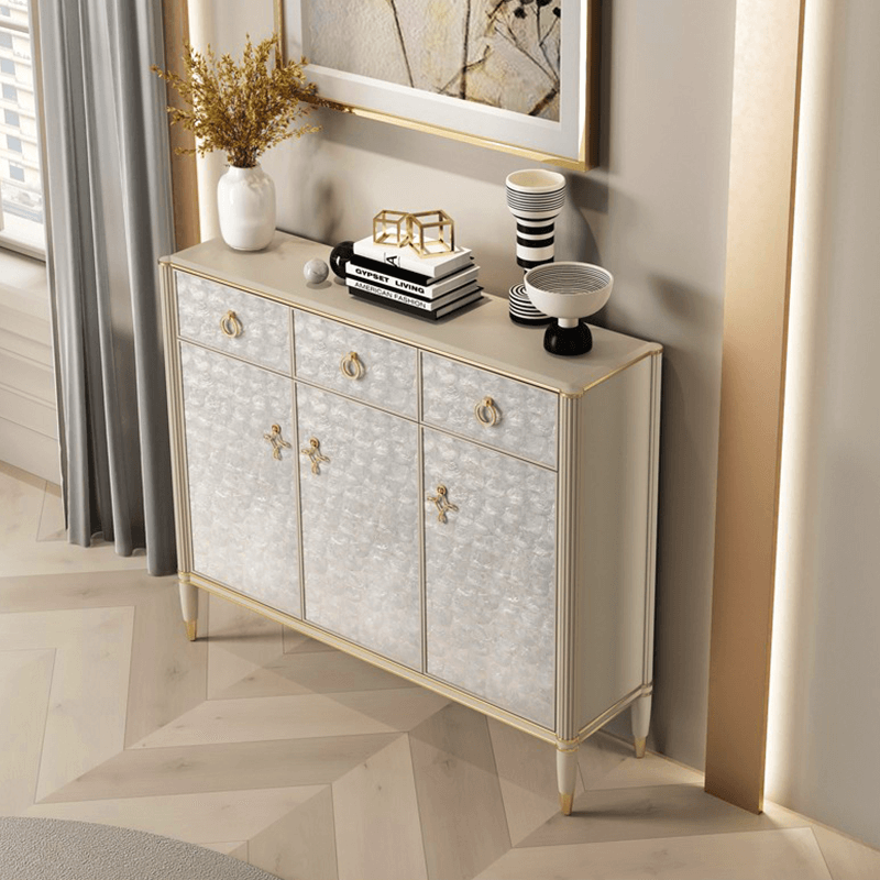 Off-white Shoe Cabinet With Doors & Metal Tapered Legs