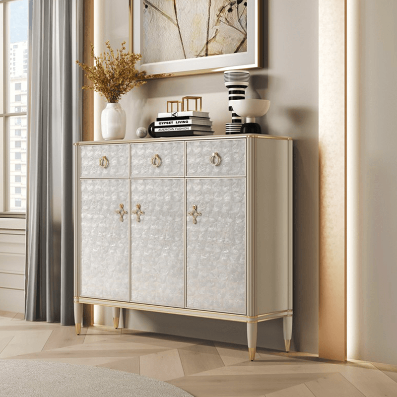 Off-white Shoe Cabinet With Doors & Metal Tapered Legs Secondary image