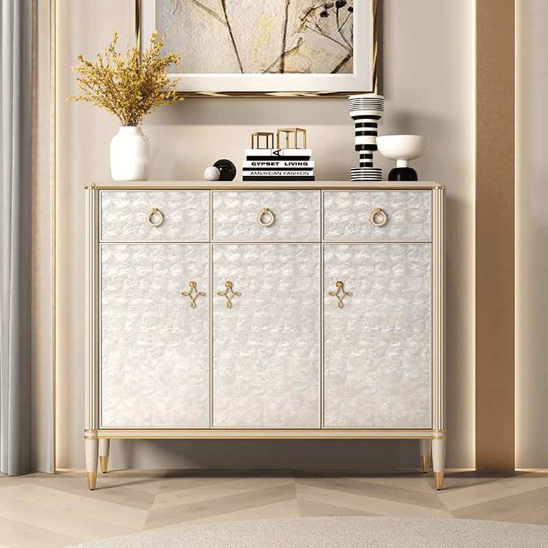 Off-white Shoe Cabinet With Doors & Metal Tapered Legs Main Product Image