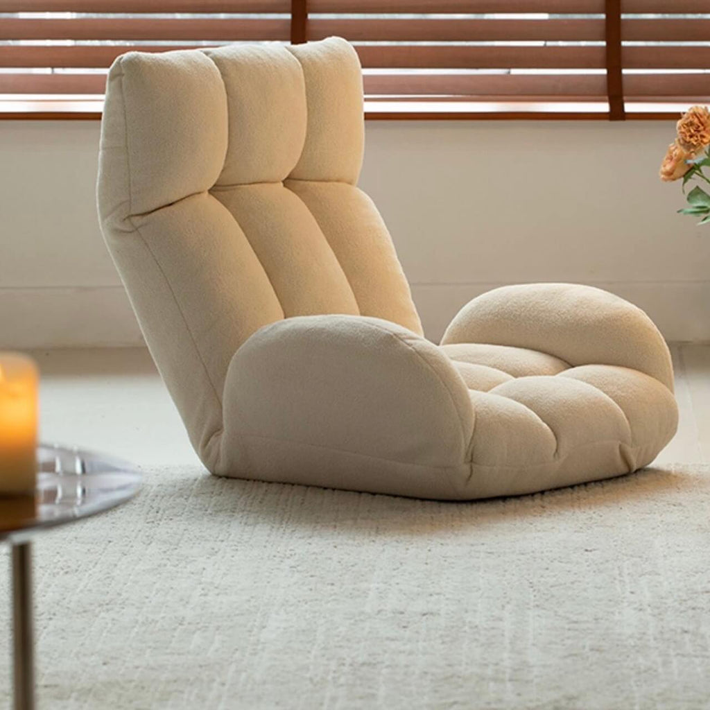 Off white foldable kids' sofa chair with teddy fleece and tatami design