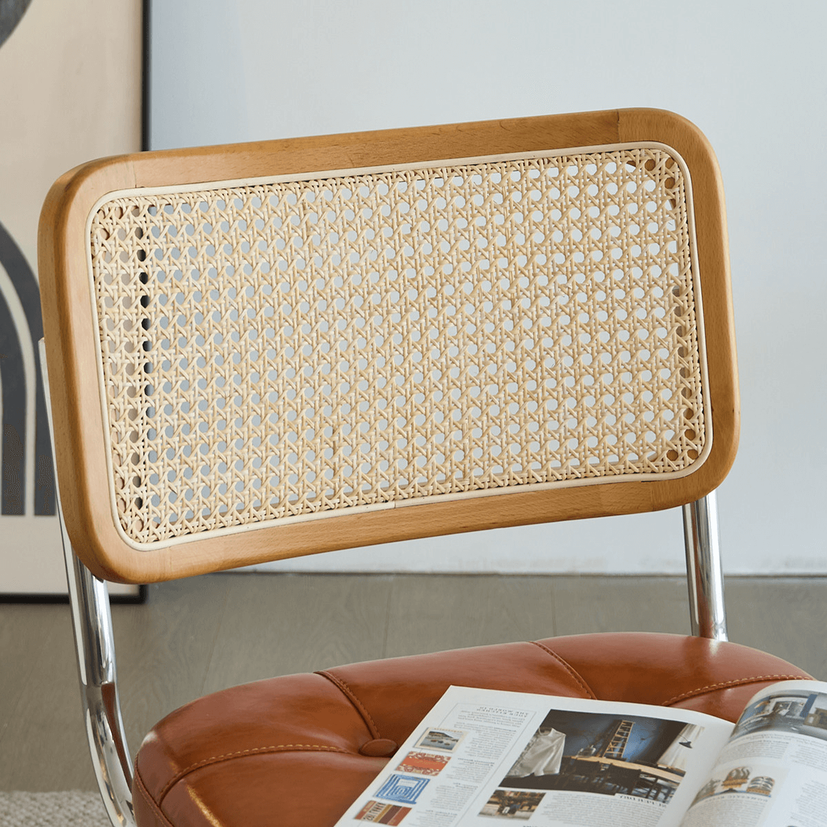 Oil Wax Leather Dining Chair with Ergonomic Curved Back