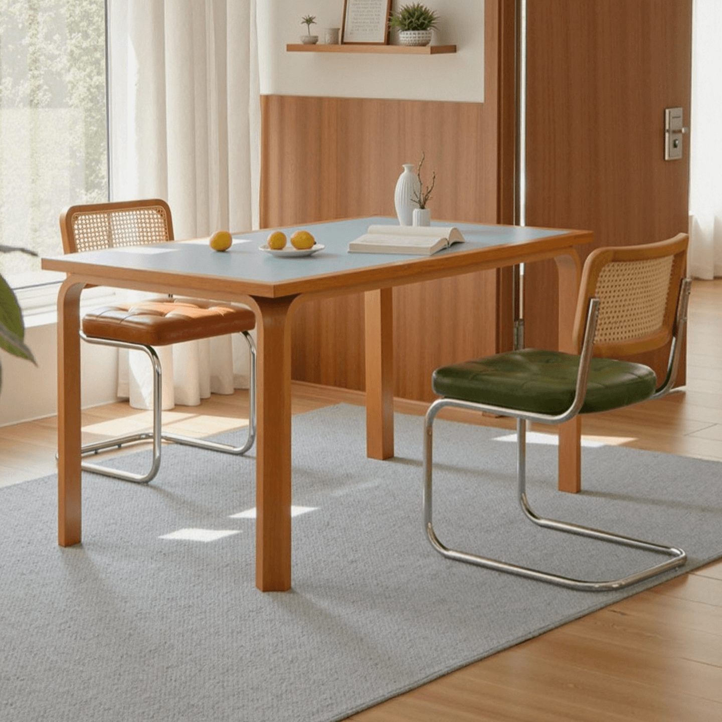 Oil Wax Leather Dining Chair with Ergonomic Curved Back