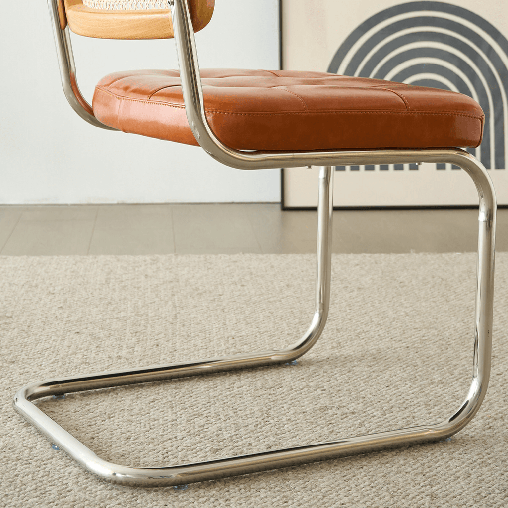 Oil Wax Leather Dining Chair with Ergonomic Curved Back