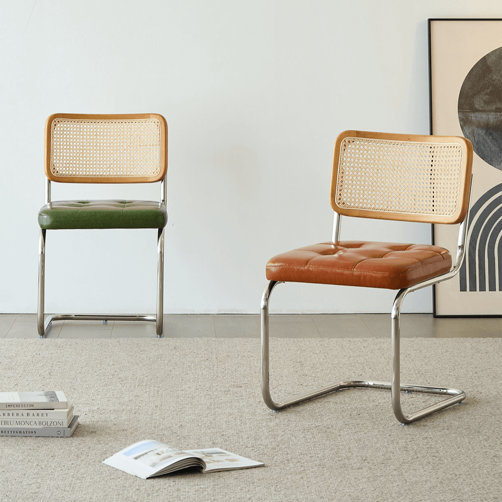 Oil Wax Leather Dining Chair with Ergonomic Curved Back