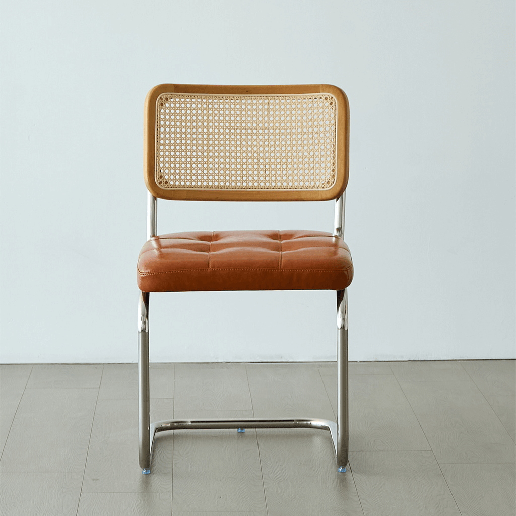 Oil Wax Leather Dining Chair with Ergonomic Curved Back