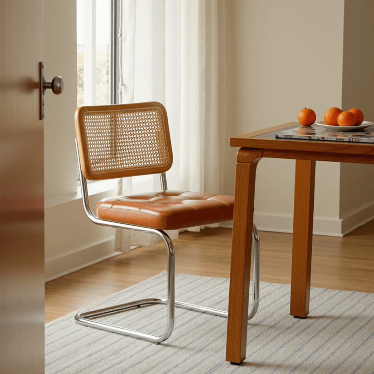 Oil Wax Leather Dining Chair with Ergonomic Curved Back