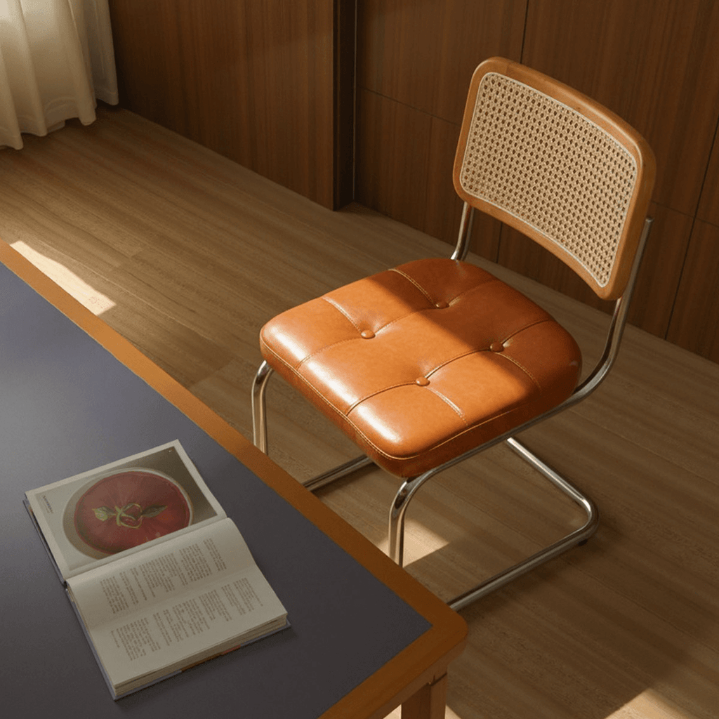 Oil Wax Leather Dining Chair with Ergonomic Curved Back