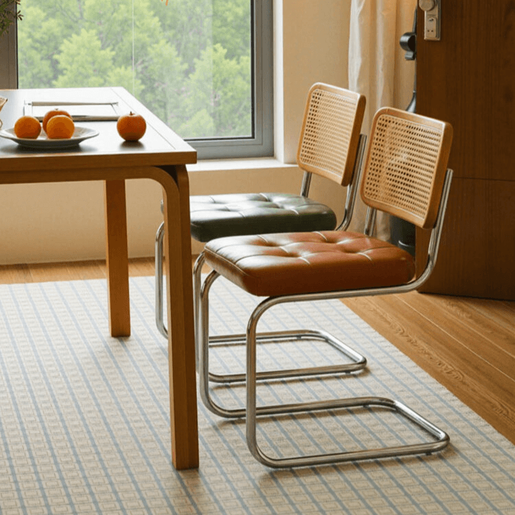 Oil Wax Leather Dining Chair with Ergonomic Curved Back