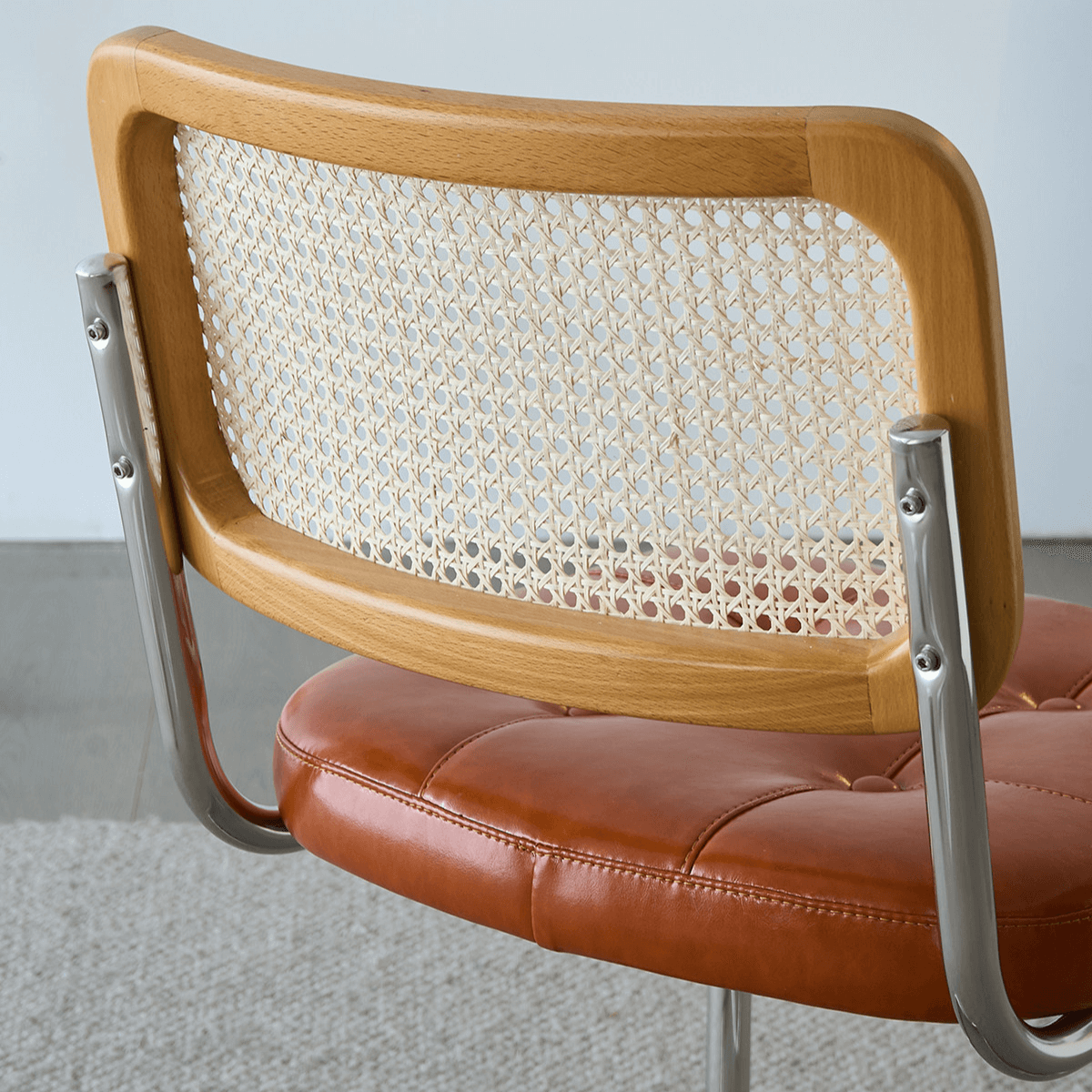 Oil Wax Leather Dining Chair with Ergonomic Curved Back