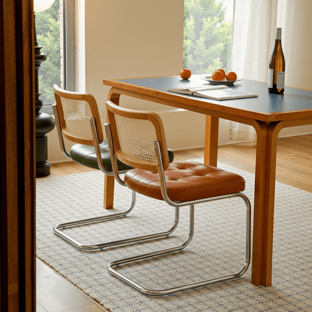 Oil Wax Leather Dining Chair with Ergonomic Curved Back